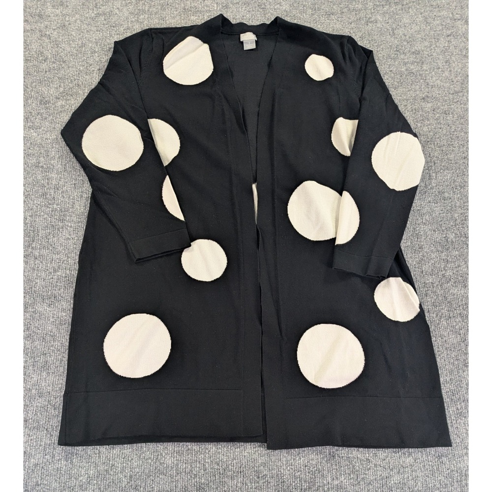 Chicos Open Duster Cardigan Women's Size 3(XL) Black White Polka Dots